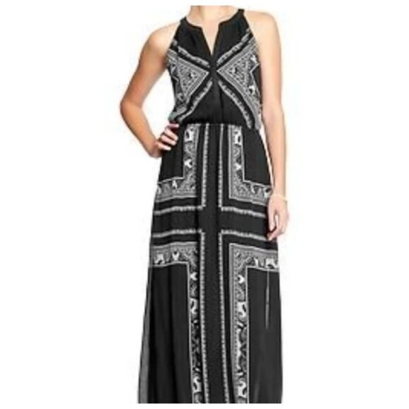 Old Navy Flowy Black & White Sleeveless V-Neck Maxi Dress w Elastic Waist Size M - Picture 1 of 10